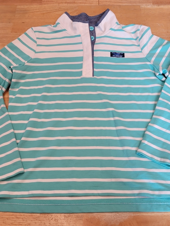 L.L. Bean Tops - L.L. Bean Sweatshiry Striped Button Collar Pullover Teal Chambray Medium